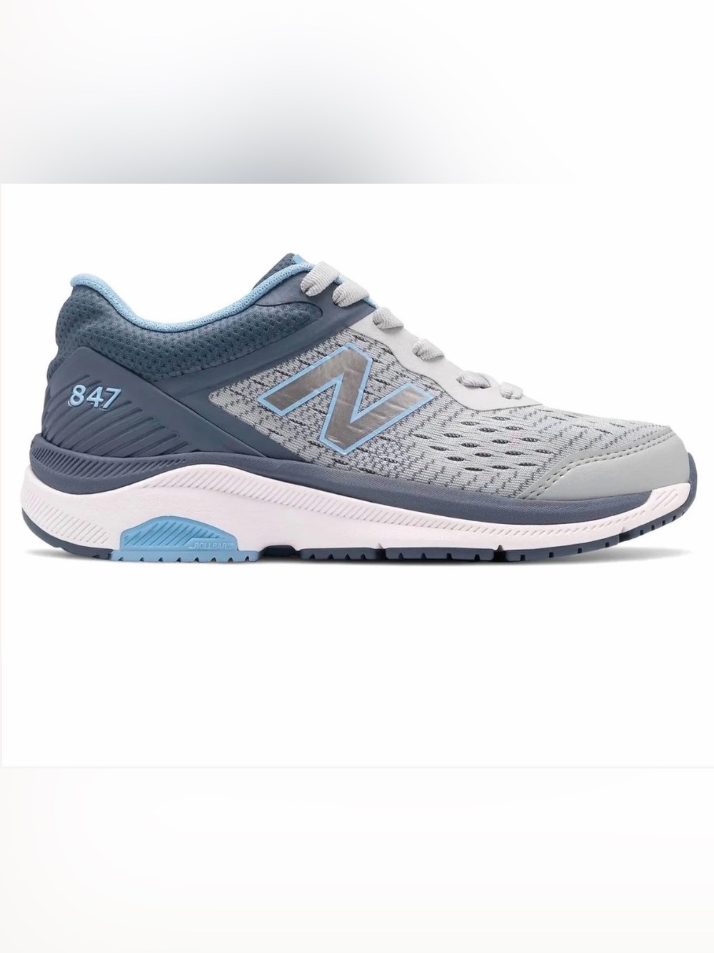 New Balance Womens 847v4 Walking Running Workout Shoe Light Blue Navy Gray Sz 8